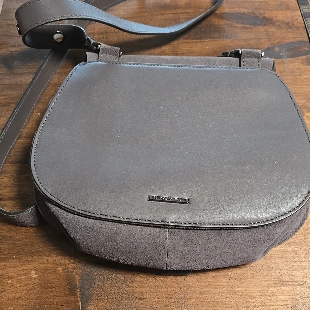 Rebecca Minkoff Biker Saddle Bag Crossbody Gray Suede